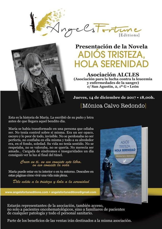 Mónica Calvo presenta su libro 'Adiós tristeza. Hola serenidad' a beneficio  de la asociación Alcles